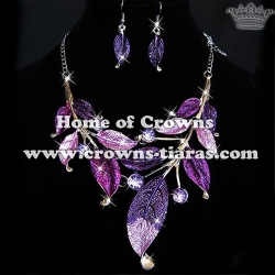 Alloy Diamond Fashion Necklace Sets With Purple Leaves