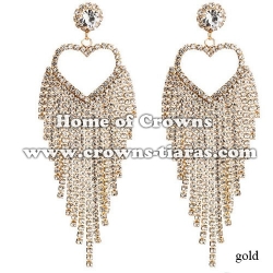 Gold Plated Heart Shaped Rhinestone Wedding Earrings