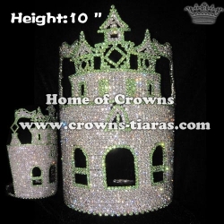 10inch Wholesale Crystal Green Castle Crowns