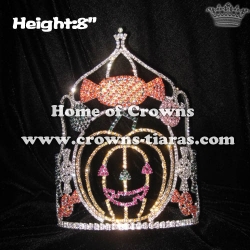 8in Height Rhinestone Pumpkin Halloween Crowns With Candy Cane