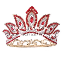 Full Round Alloy Crystal Blue Eyes Pageant Queen Crowns With Curved Round