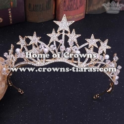 Alloy Crystal Star Party Queen Tiaras In Gold Plated