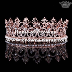 Full Round Crystal Pageant Princess Crowns In Rose Gold Plated