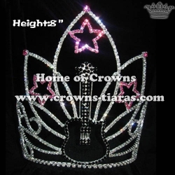 8inch Height Crystal Guitar Star Rhinestone Pageant Crowns