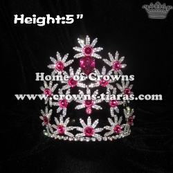 Crystal Rhinestone Flower Pageant Crowns With Pink Diamonds