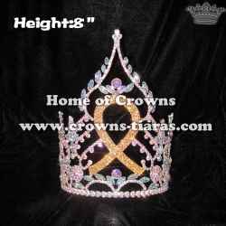 8inch Wholesale Crystal Rhinestones Pageant Ribbon Crowns