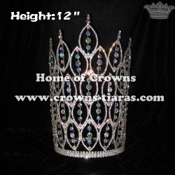 12inch height AB Clear Crystal Big Pageant Crowns