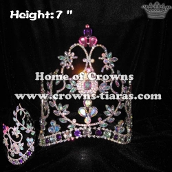 7inch AB Crystal Pageant Crowns With Purple Pink Diamonds