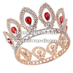 Gold Large Red Diamond Pageant Full Round Crowns