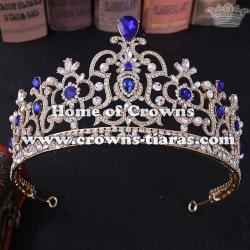 Wholesale Alloy Crystal Pageant Queen Crowns With Pearl And Big Diamonds