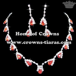 Fashion Crystal Rhinestone Necklace Set With Red Diamonds