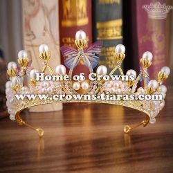 Alloy Wedding Pearl Tiaras With Butterfly And Handmade Beads