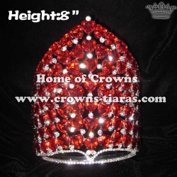 Crystal Rhinestone Pageant Crowns With Red Heart Diamonds