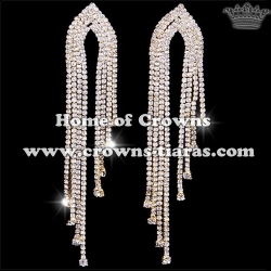 Silver Big Long Rhinestone Bridal Earrings