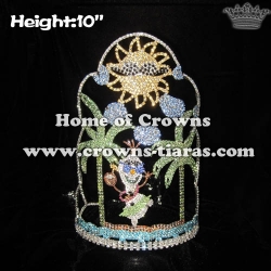 10in Height Crystal Plam Tree Pageant Crowns With Sunshine