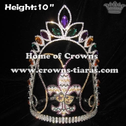 10in Crystal Fleur De Lis Pageant Crowns Mardi Gras Crowns