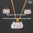 Gold Crystal Lovely Cat Pendant Earrings Set